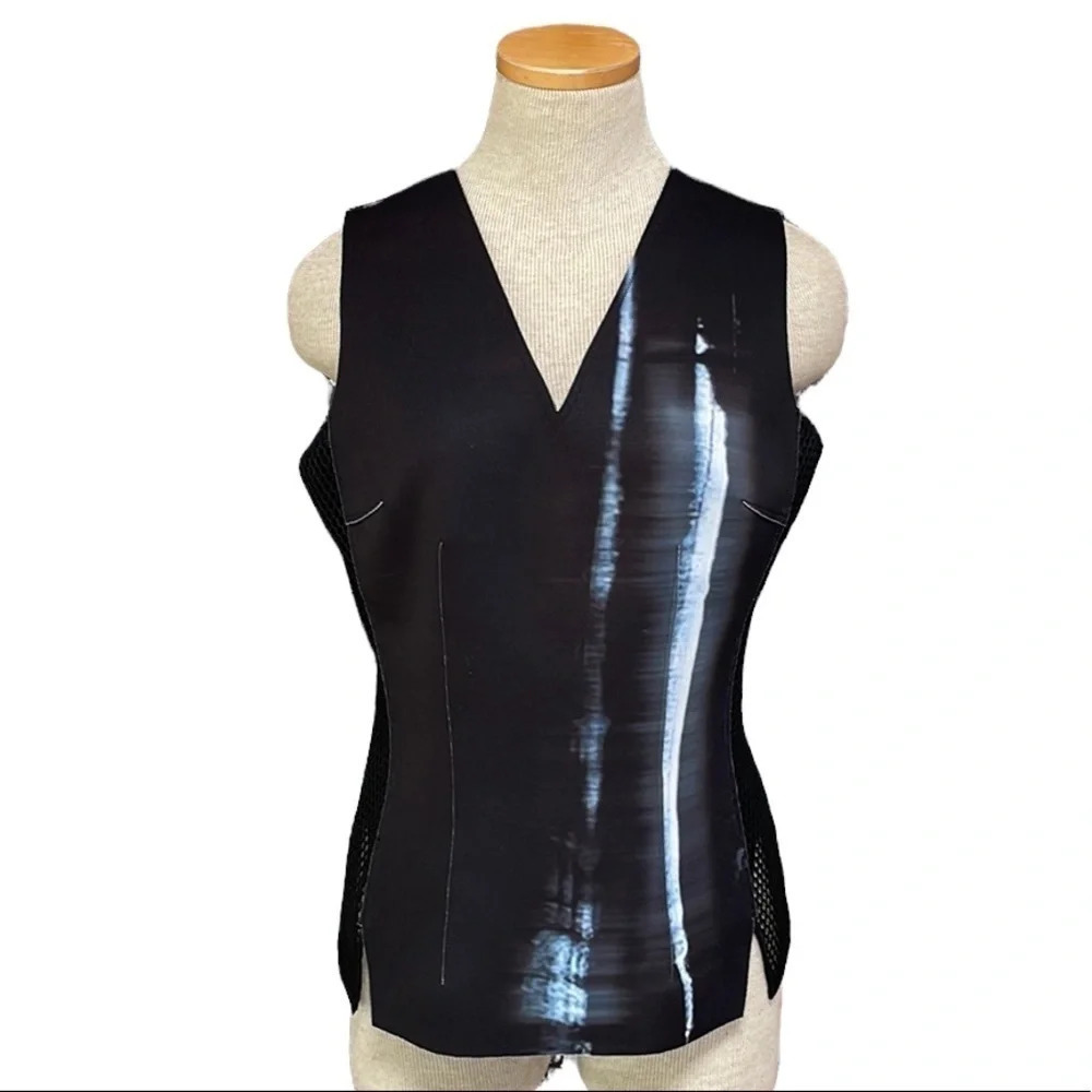 Tahari Top Sleeveless Scuba Black Blue Mesh Sides Size Small